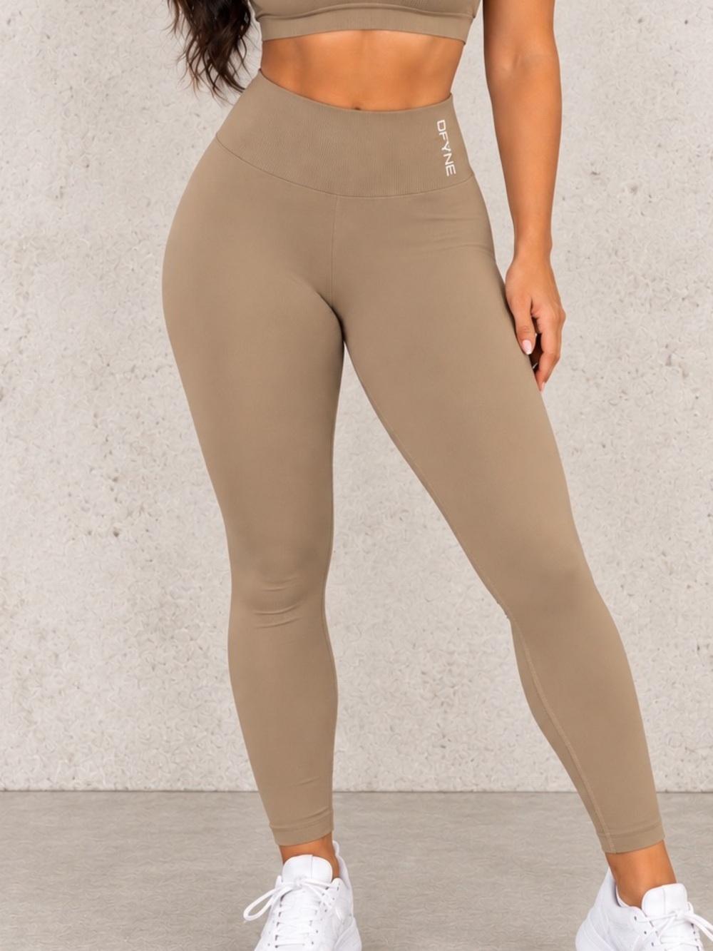 DFYNE Dynamic Mocha High-Waist Scrunch Butt Booty Lift Leggings - Tan Size Med